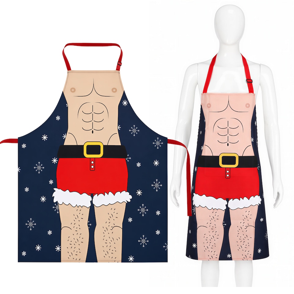 image 1 of Six Pack Santa Christmas Apron Funny Kitchen Apron - 75 x 60cm