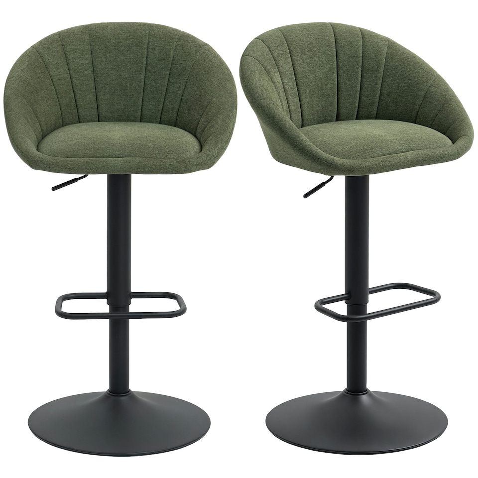 image 1 of HOMCOM Swivel Bar Stools Set of 2 Height Adjustable Bar Chairs Dark Green | Green | Adjustable Height | 2
