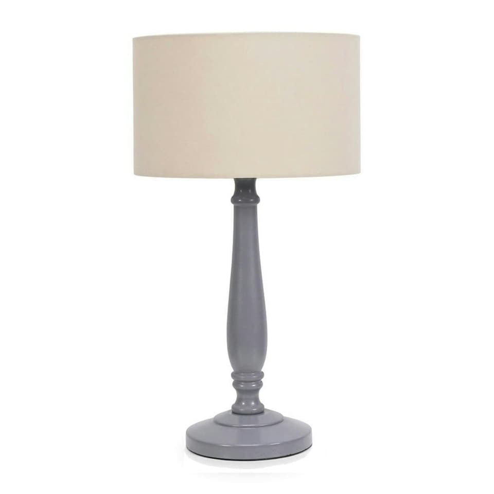 image 1 of ValueLights Victoria Grey Wood Table Lamp Cream Shade