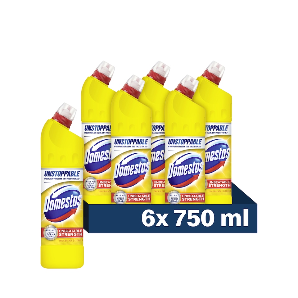 image 1 of Domestos Extended Germ Kill Citrus Fresh Bleach 750ml | Yellow | 9 - Yellow | 6750ml | 9