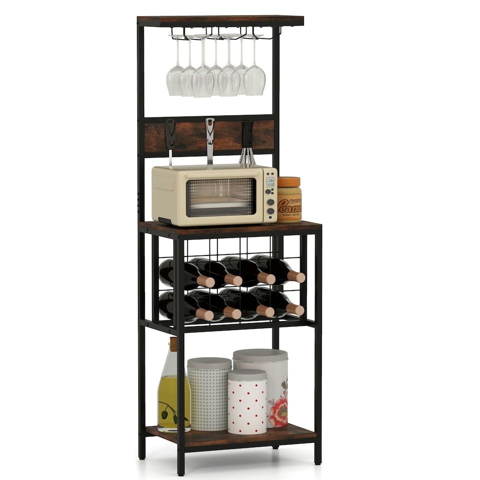 image 1 of COSTWAY Freestanding Wine Rack Floor Wine Bar Cabinet