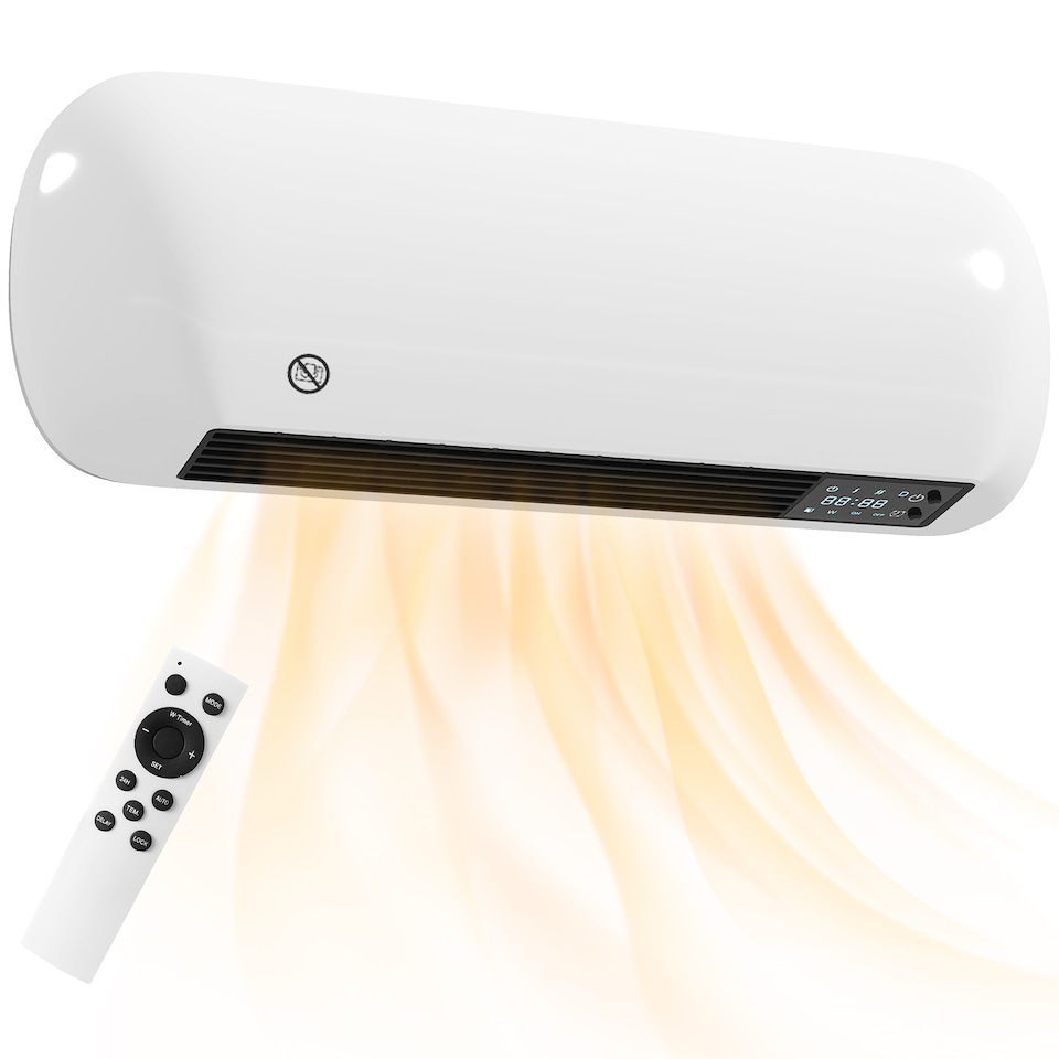 image 1 of HOMCOM Ceramic Electric Heater 2000W with Fan, Wall Mounted, White | White