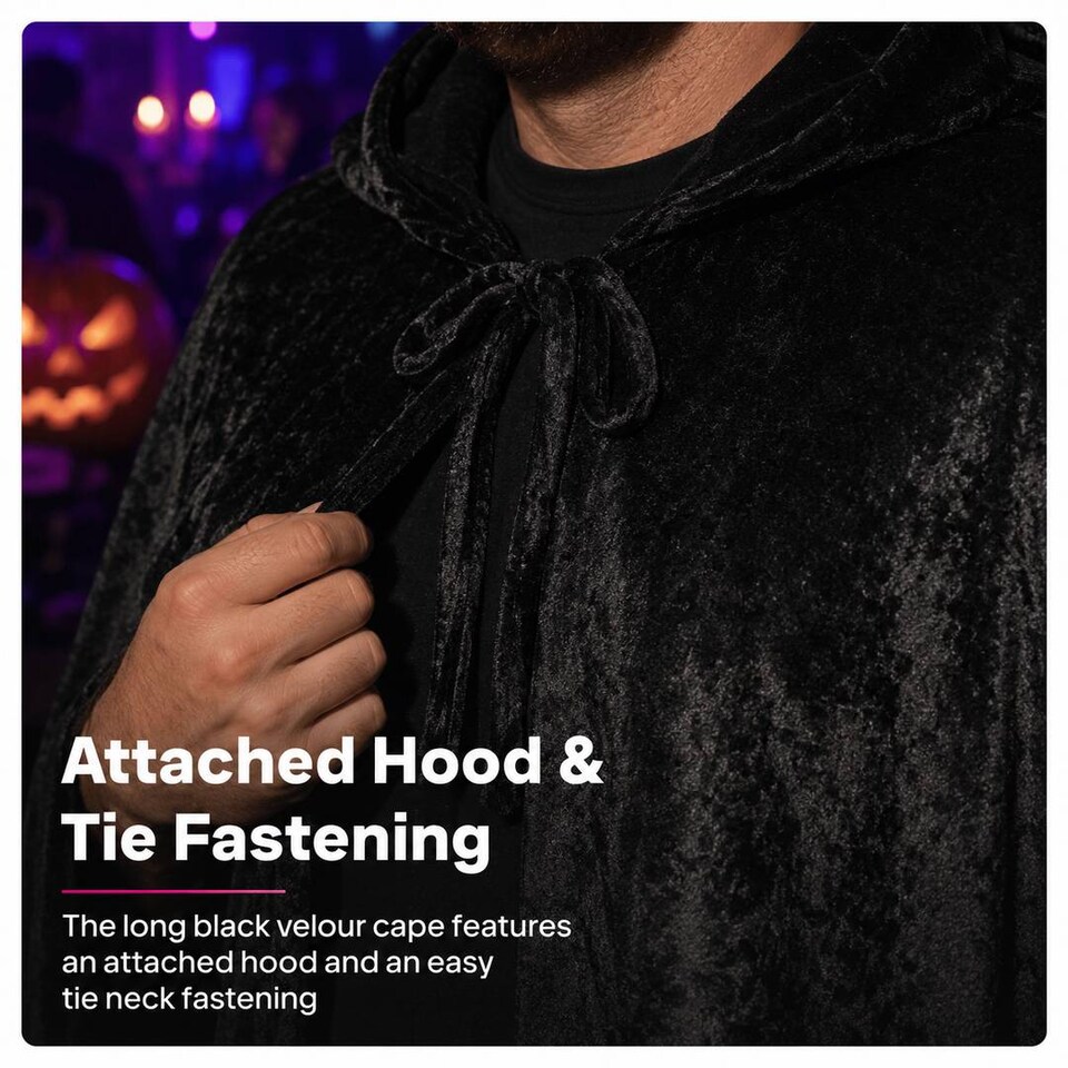 image 1 of Adult Witch Costume Set - Halloween Cape, Pointed Hat & Broomstick