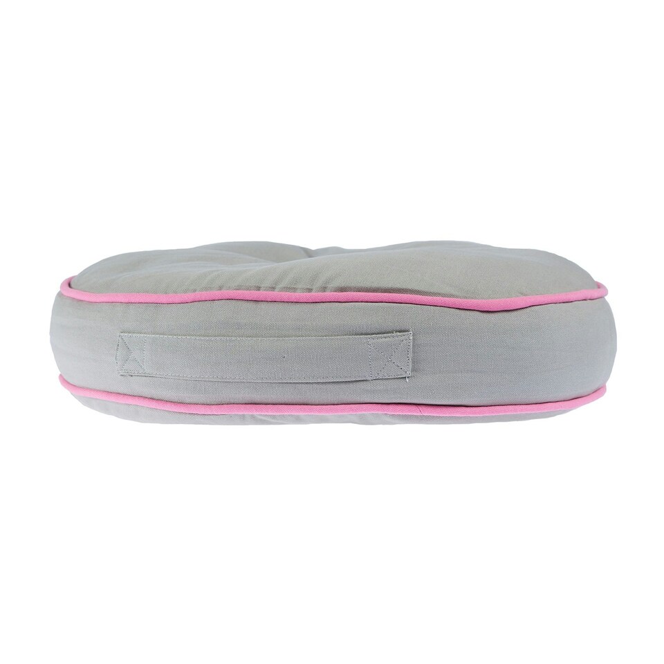 image 1 of Homescapes Grey and Pink Round Floor Cushion Grey