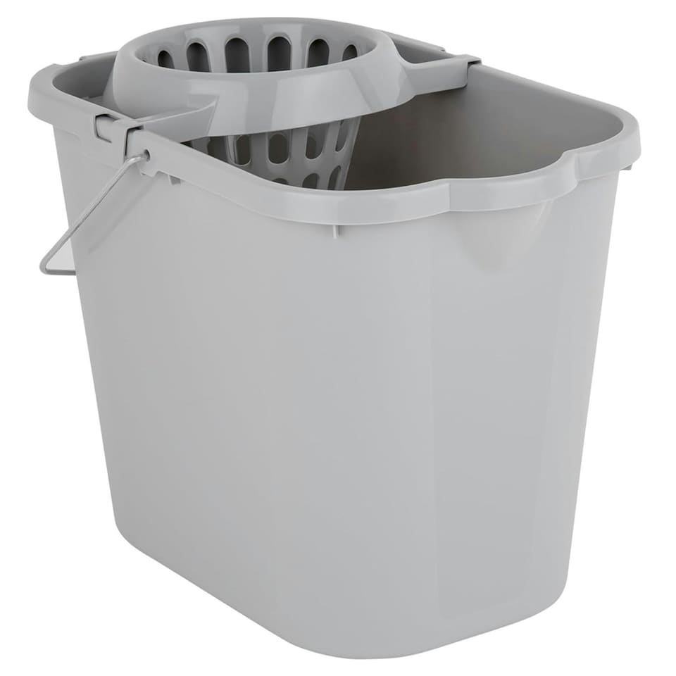 image 1 of 2 x 12 Litre Grey Plastic 2.6 Gallon Multi Surface Bucket With Wringer
