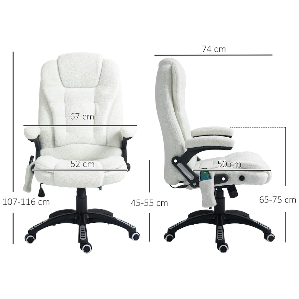 image 1 of Vinsetto Office Chair w/ Heating Massage Points Relaxing Reclining White