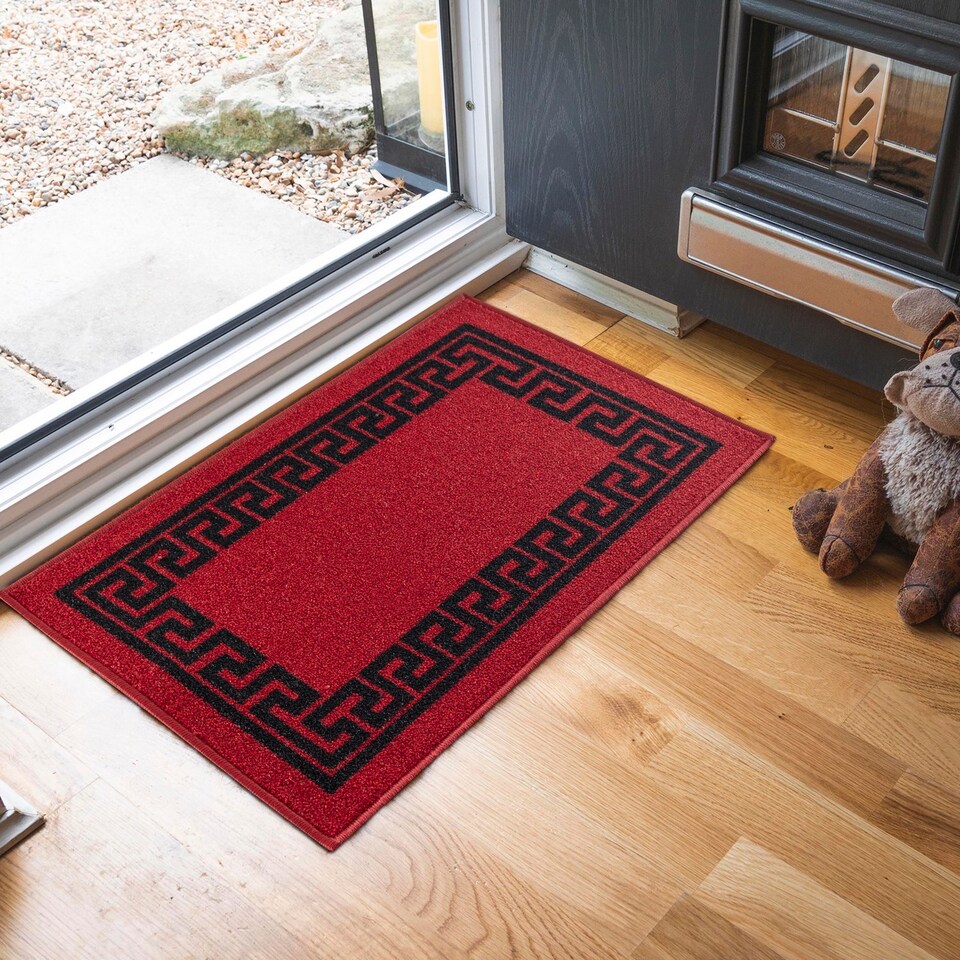 image 1 of Machine Washable Greek Key Design Anti Slip Doormats -