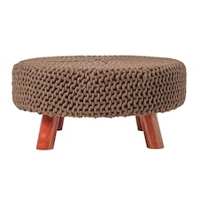 Homescapes Chocolate Brown Large Round Cotton Knitted Footstool on Legs