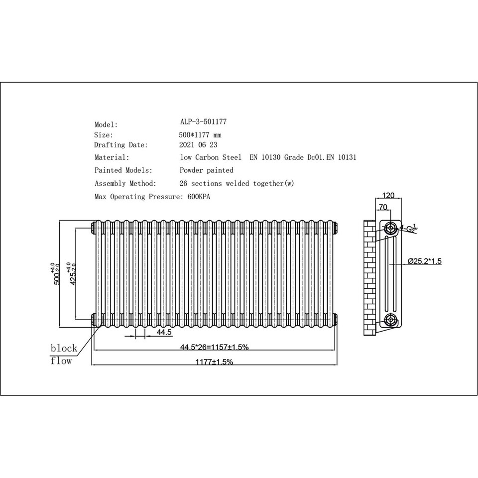 image 1 of Alpha Triple Column Heated Bathroom Radiator - Black - (H) 500mm x (W) 1177mm