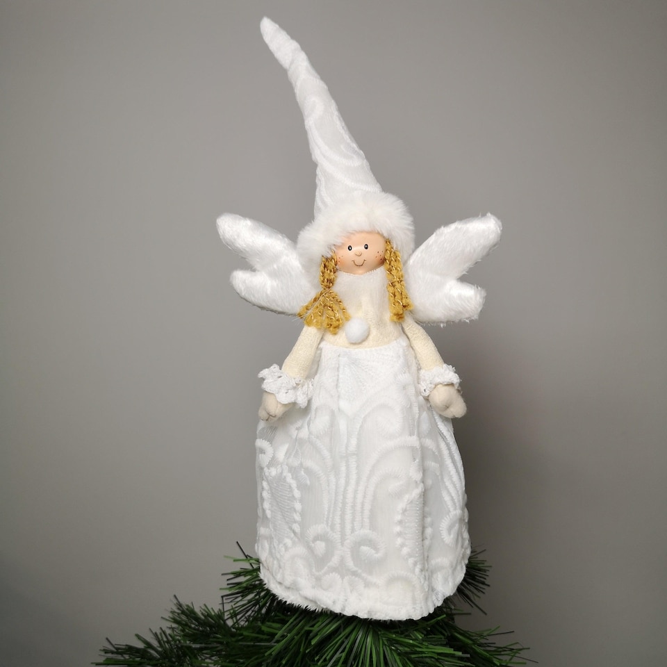 image 1 of 35cm Premier Christmas Tree Top Angel Decoration in White