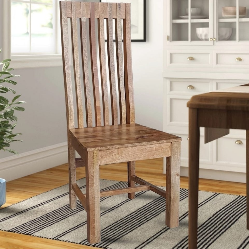 image 1 of Geneva Long Back Solid Seat Chair (Set of 2) - Mango Wood - Light Finish Brown