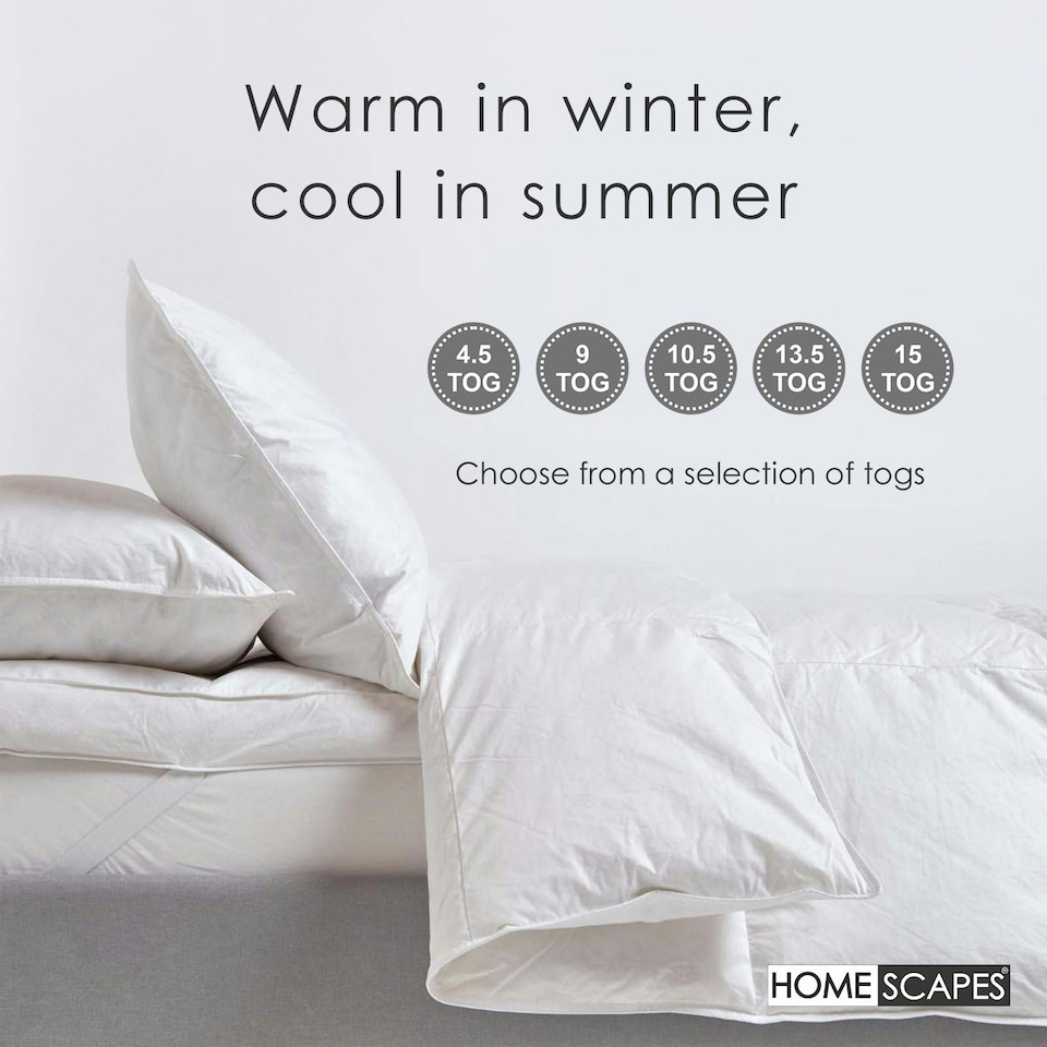 image 1 of Homescapes Goose Feather and Down 10.5 Tog Duvet, Double | White | Double