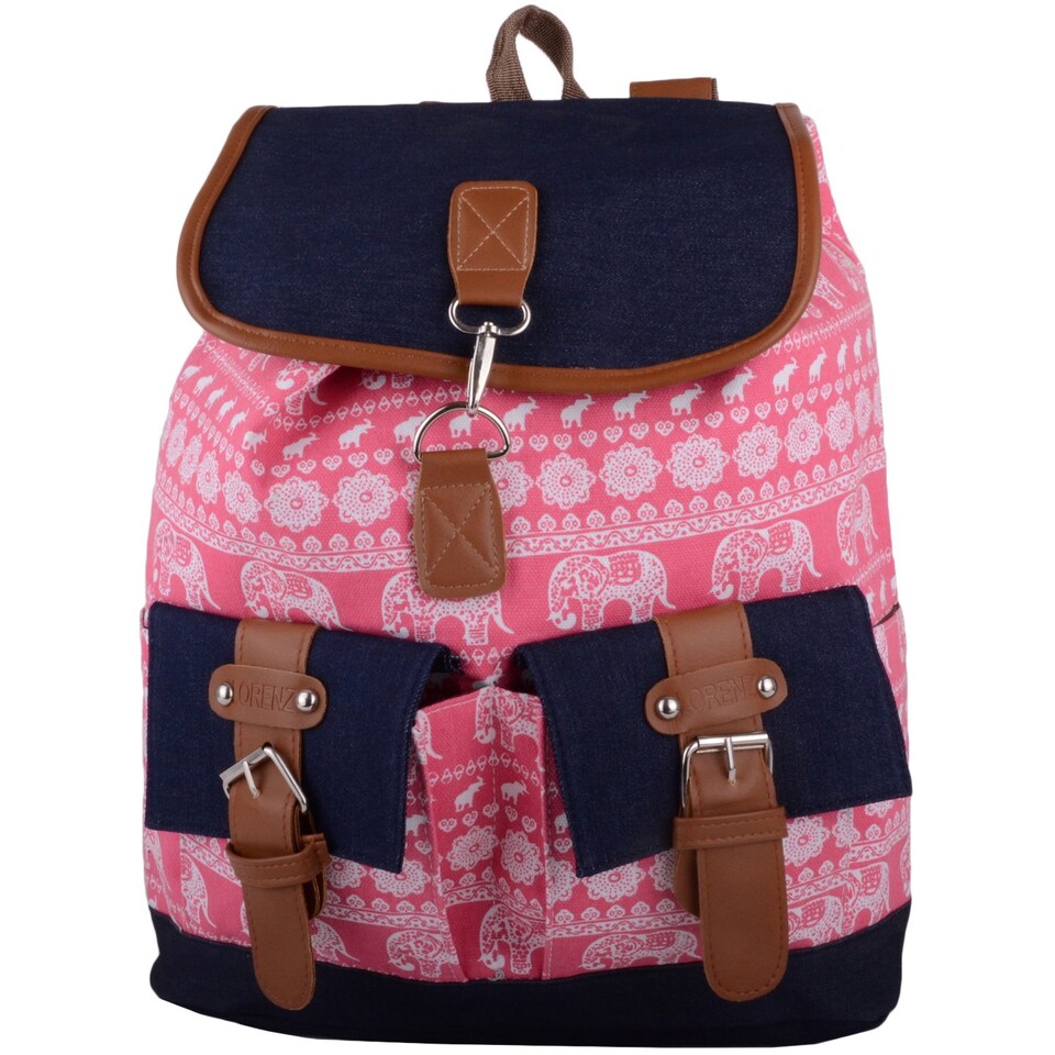 image 1 of Lorenz Womens Canvas Travel / Holiday / Work / School Backpack / Rucksack with Multiple Features | Pink | Pink
