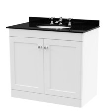 Balterley Swynnerton Traditional 2 Door Floor Standing Vanity Unit with Marble Basin, Satin White, 800mm