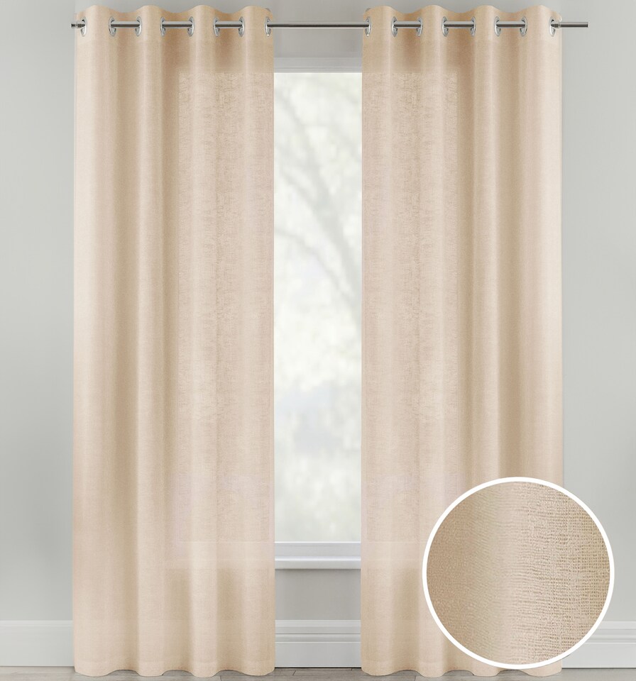 image 1 of Pair of Crete Natural Luxury Linen Look Sheer Panels with Eyelet Header 183 CM