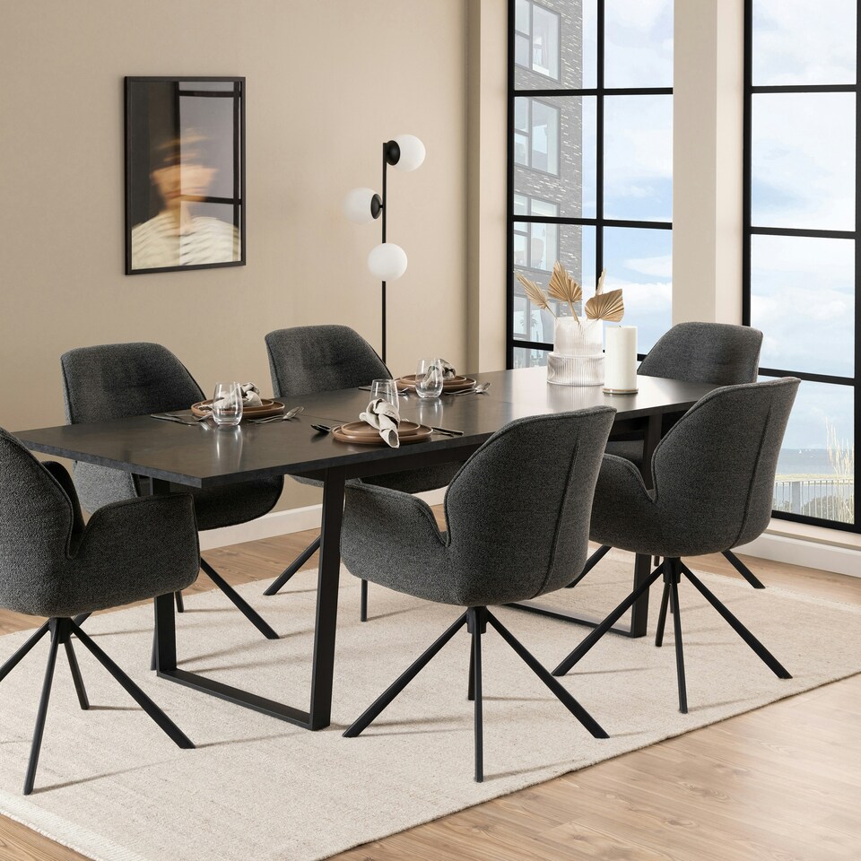 image 1 of Amble Extending Dining Table with Black Marble Melamine Top & Black Legs 160-220
