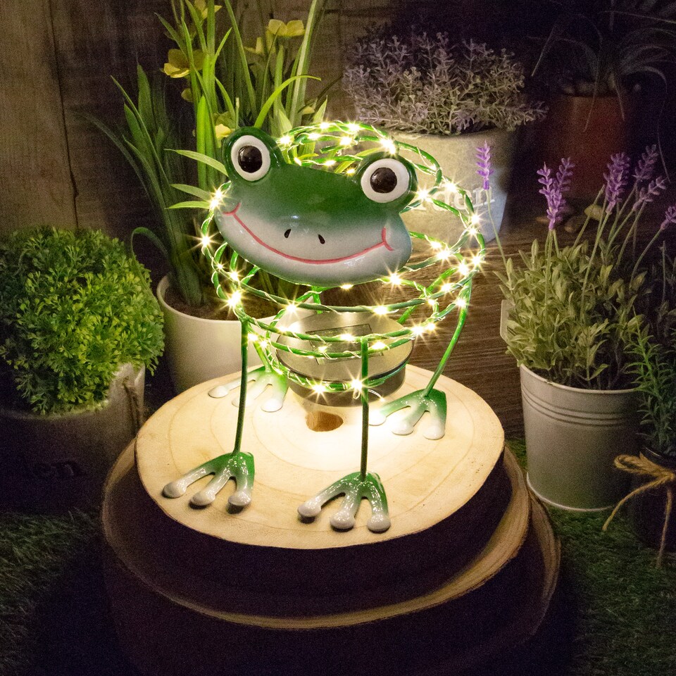 image 1 of GardenKraft 14990 Solar Powered Light Up Frog Garden Feature