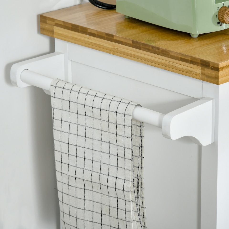 image 1 of HOMCOM Kitchen Cart Storage Trolley Wooden Cabinet with Drawer Cupboard Towel Rail White