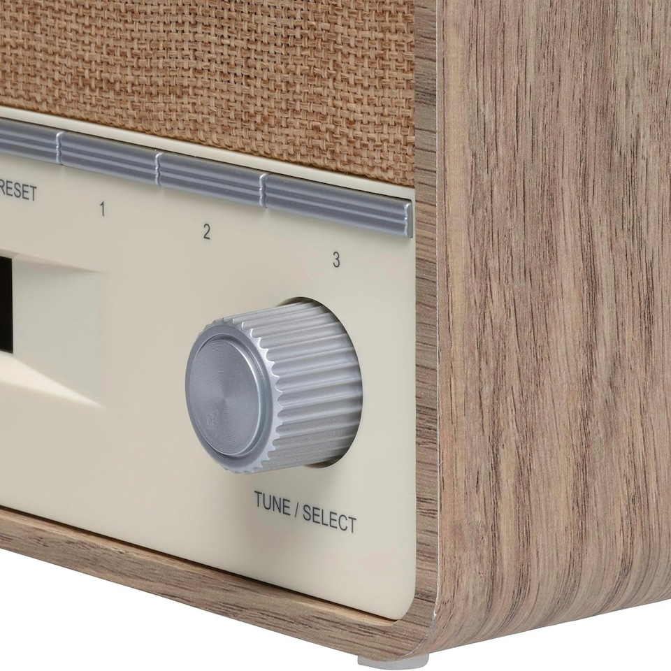 image 1 of Large Vintage Style DAB/DAB+ & FM Radio – Bluetooth – High Contrast Large Screen - AUX In – Clock & Dual Alarm – Dark Wood Cabinet – 2x5W – Mains or Battery