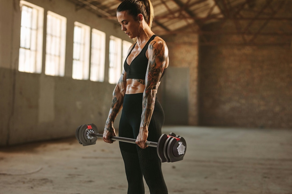 image 1 of Strongology ELEMENT19 Home Fitness Black and Red Adjustable Smart Barbell from 2kg up to 19kg Training Weights | Black | Red | Standard