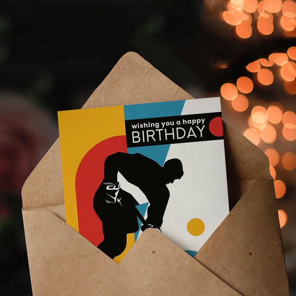 image 1 of Sport Ice Hockey Player Colourful Geometric Birthday Card