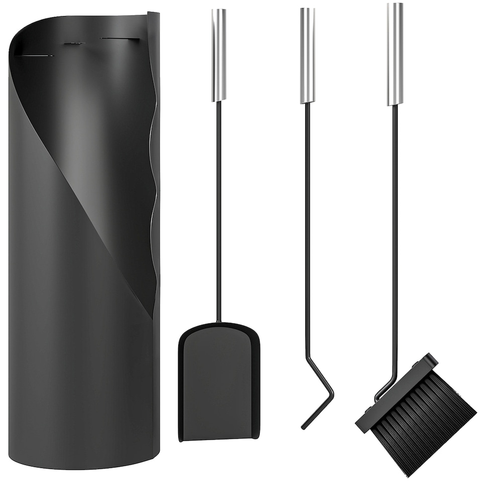 image 1 of Outsunny 4 PCS Fireplace Companion Set, Metal Fireside Companion Set, Black