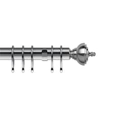 35mm Fixed Length Metal Curtain Pole Set Satin Silver Vienna Finial 85cm | Silver | Silver
