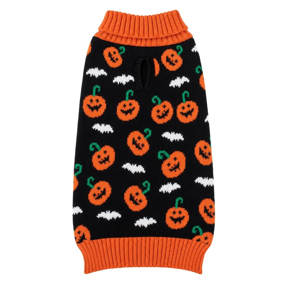 image 1 of Medium Halloween Pet Dog Jumper Black Orange Pumpkin Knitted Sweater 40cm