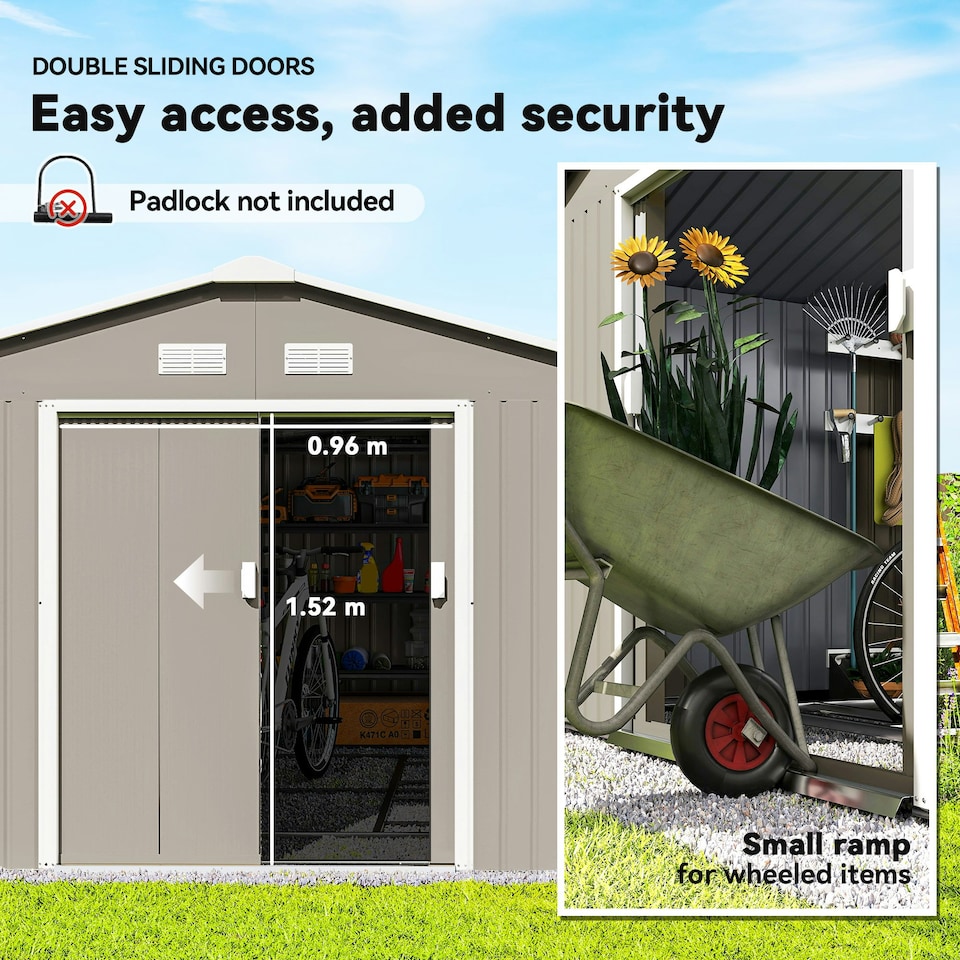 image 1 of Outsunny 13 x 11ft Garden Shed Storage with Foundation Kit & Vents Light Grey