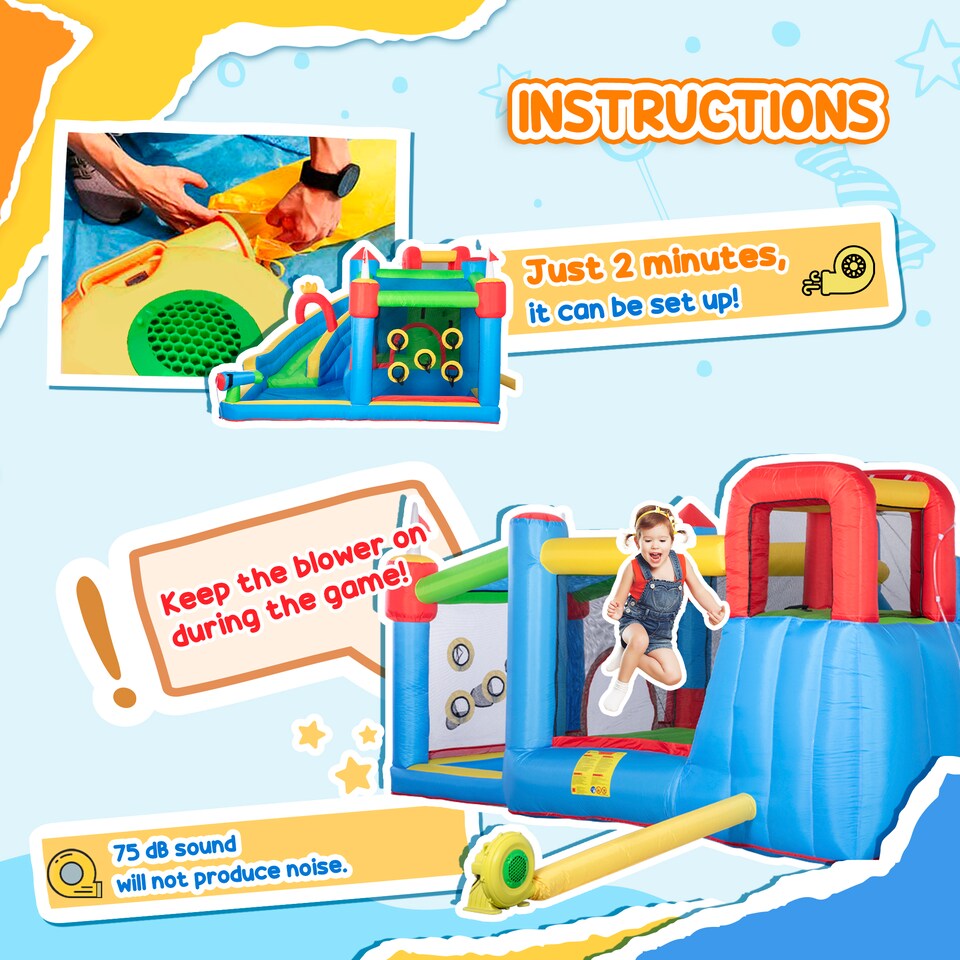 image 1 of Outsunny Kids Inflatable Bouncy Castle 6 in 1 Water Slide Water Gun