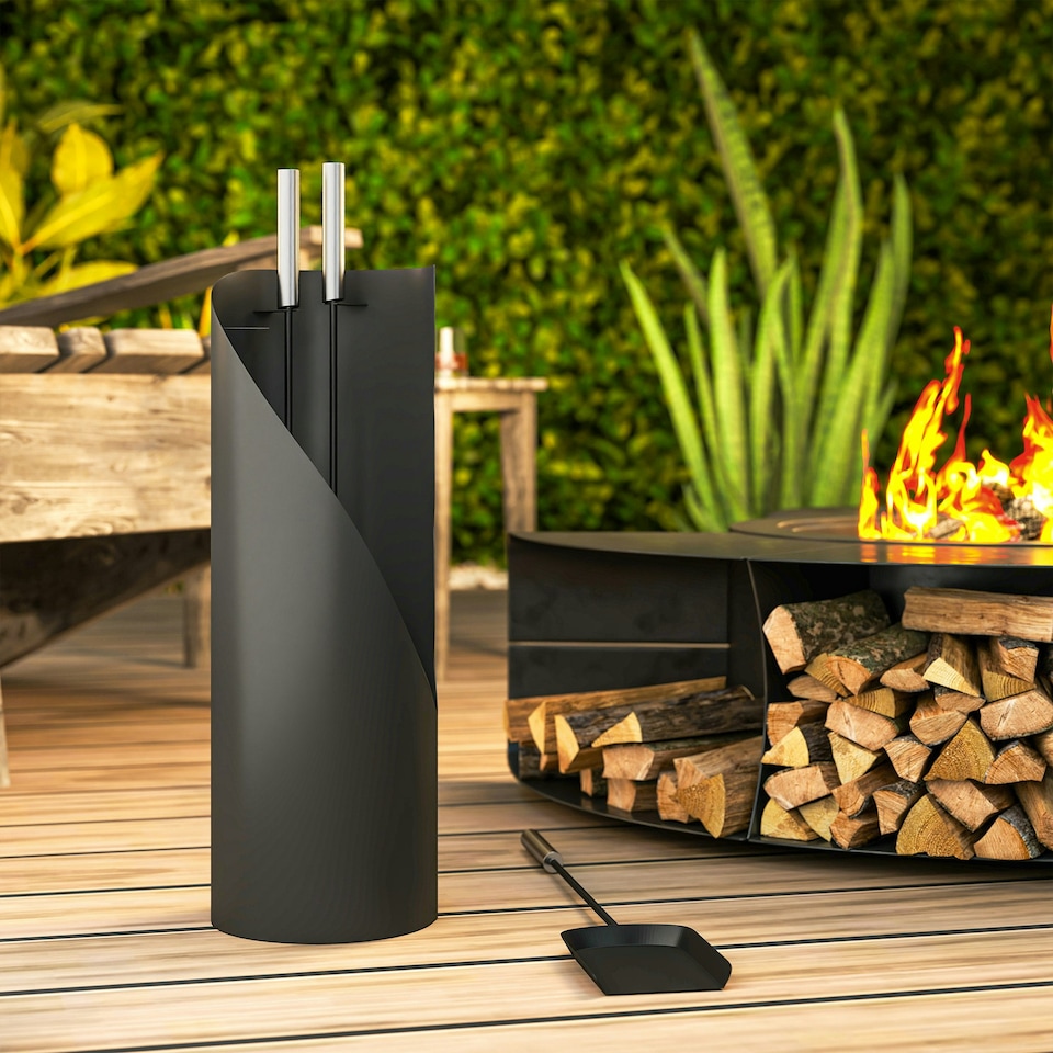 image 1 of Outsunny 4 PCS Fireplace Companion Set, Metal Fireside Companion Set, Black