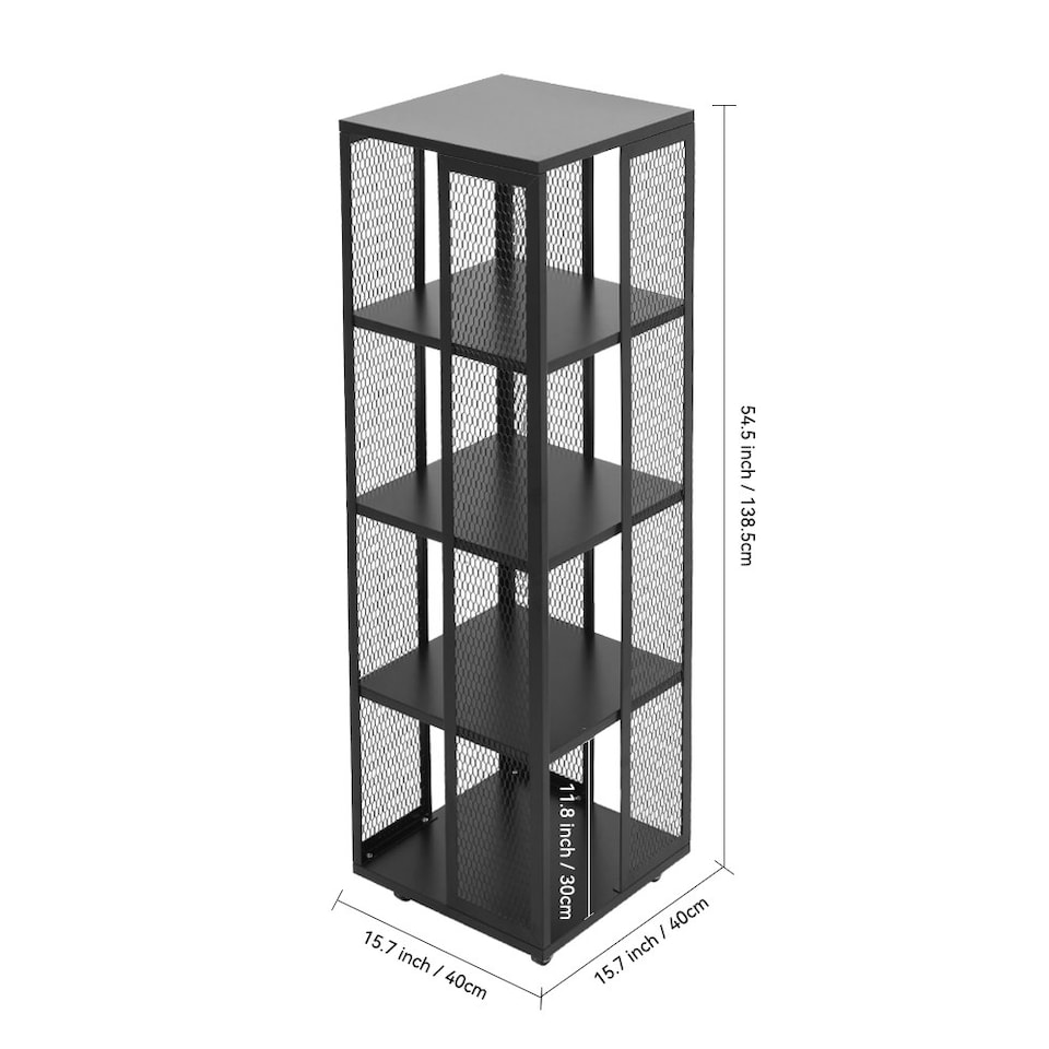 image 1 of Living and Home Black Steel 4-Tier Bookcase Files Storage Rack - Black 40* 40*138.5cm | Black
