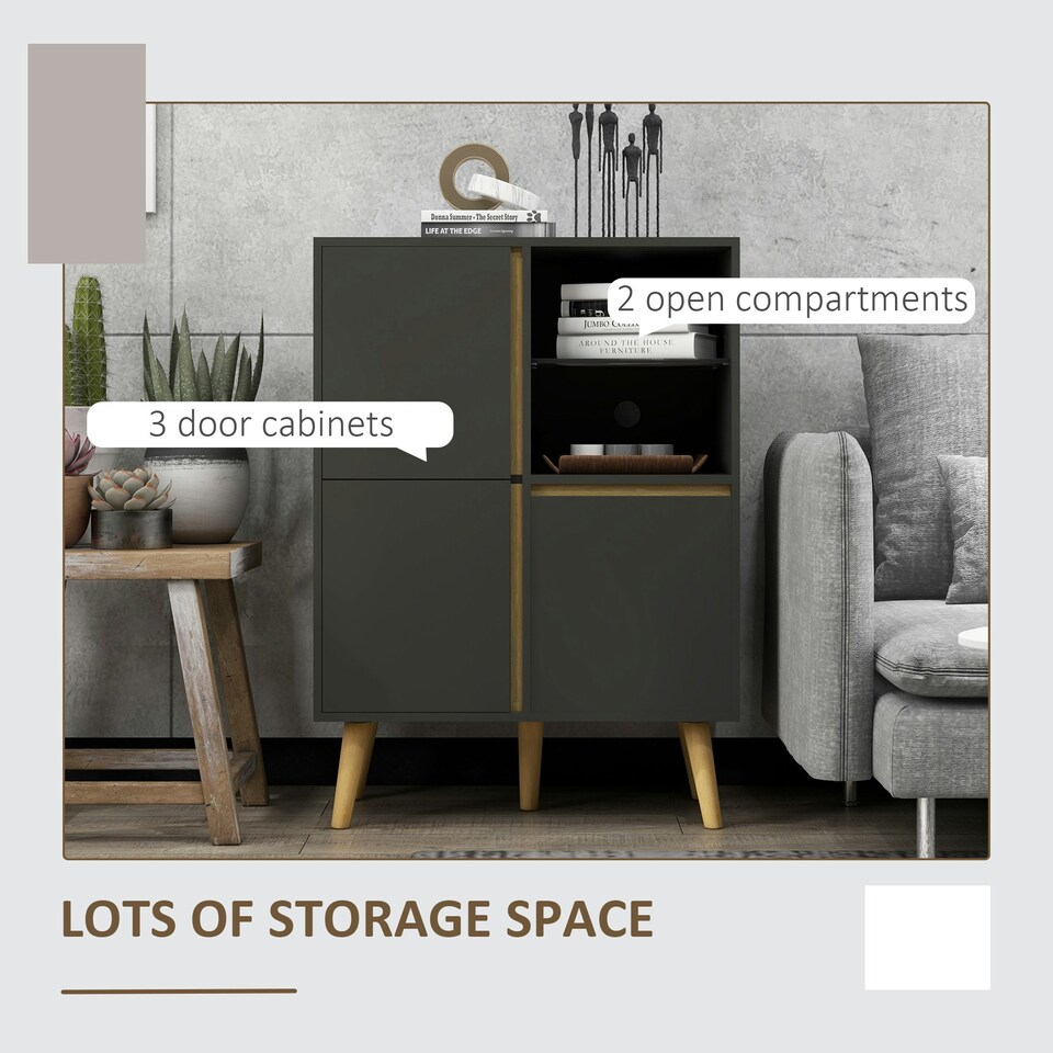 image 1 of HOMCOM Storage Cabinet Sideboard with Tempered Glass Adjustable Shelves