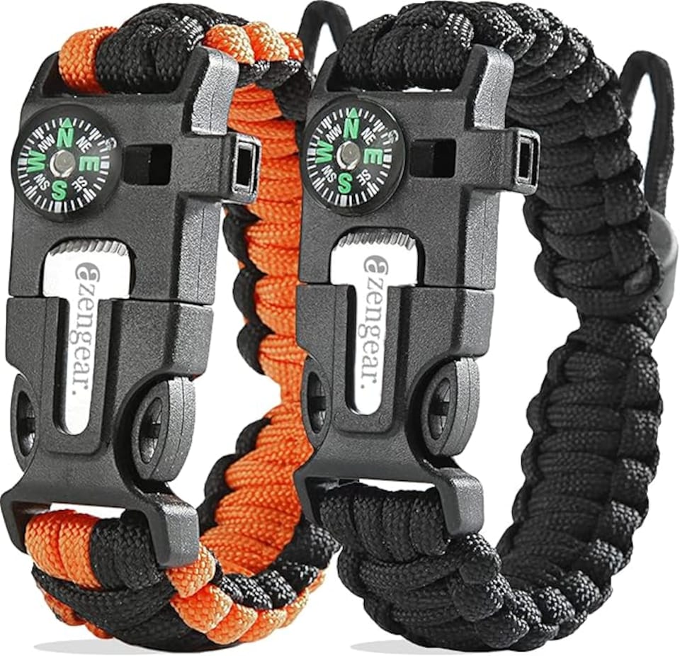 image 1 of aZengear Paracord Survival Bracelet (Pair), Flint Fire Starter, Whistle, Compass for Camping, Bushcraft and Emergency Equipment