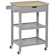 image 1 of HOMCOM Kitchen Trolley Utility Cart on Wheels with Rubberwood Worktop, Towel Rack, Storage Shelves & Drawer for Dining Room, Grey