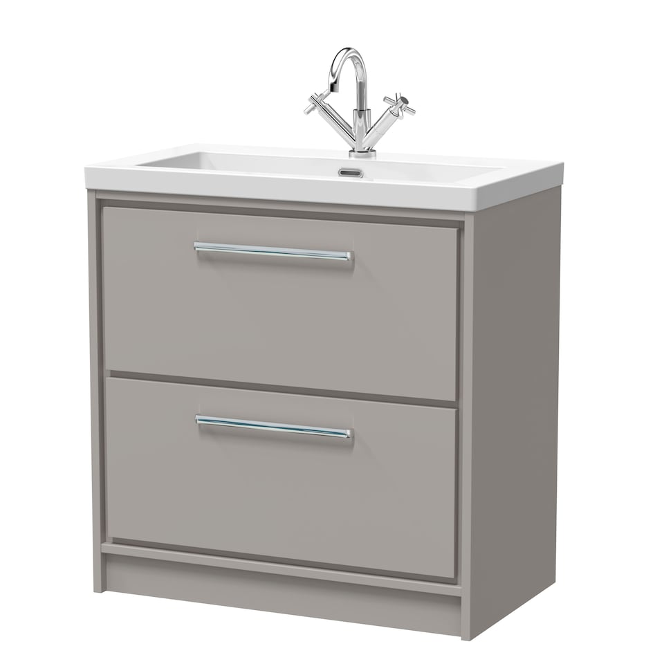 image 1 of Balterley Modern Bathroom Floor Standing 2 Soft-Close Drawer Vanity Fireclay Basin | Grey | Pebble Grey | 845 x 813 x 462mm