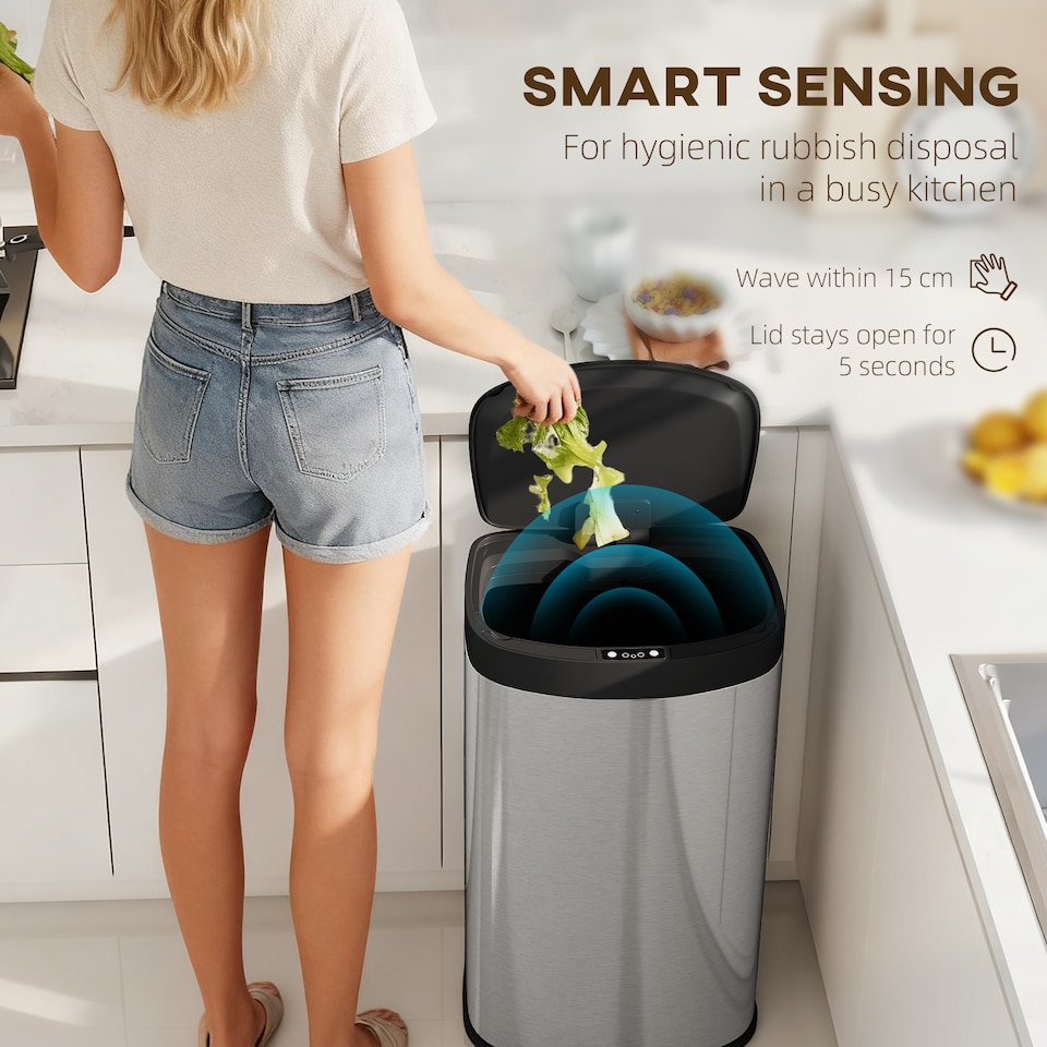 image 1 of HOMCOM Automatic Kitchen Bin with Soft-Close Lid, 55L Sensor Wastebasket | Silver