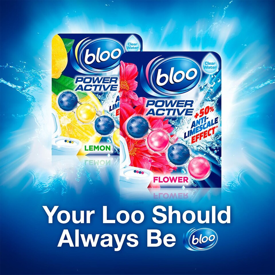 image 1 of Bloo Toilet Rim Block Power Active Flower with 4 Cleaning Formula 2x50g, 12 Pack | Multi | 12