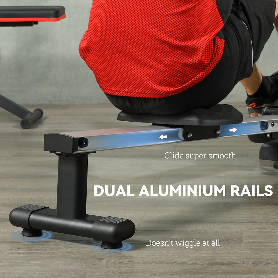 image 1 of SPORTNOW Folding Magnetic Rowing Machine with Dual Aluminium Slide Rail