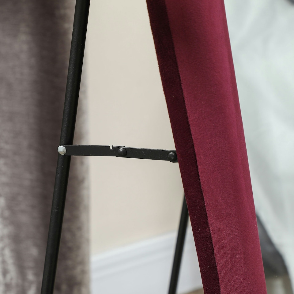 image 1 of HOMCOM Irregular Full Length Mirror with Velvet Frame 160 x 50cm Wine Red