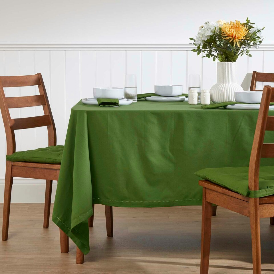 image 1 of Homescapes Dark Olive Tablecloth - 137 x 178 cm Green