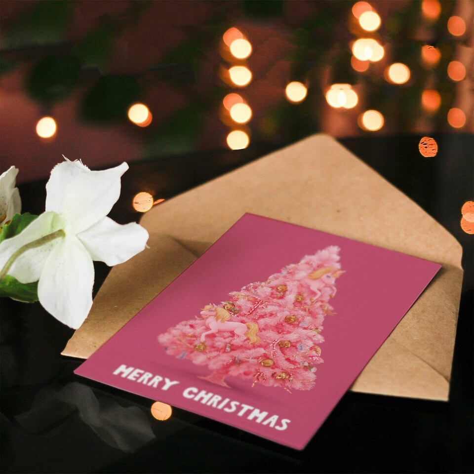 image 1 of Christmas Card Pink Pony and Candy Cane Tree Decorations