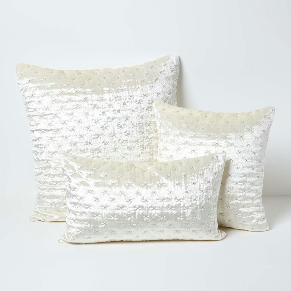 image 1 of Homescapes Cream Crushed Velvet Cushion Cover - 55 x 55 cm Cream