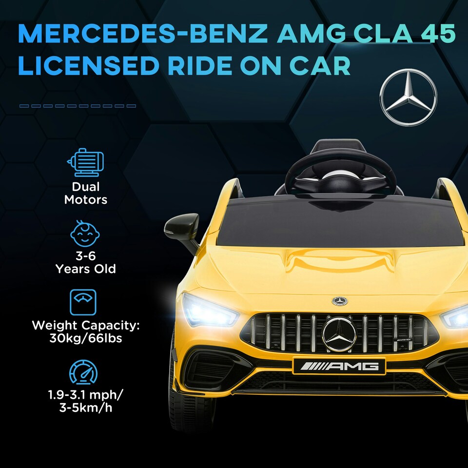 image 1 of AIYAPLAY Mercedes-Benz AMG CLA 45 Licensed 12V Ride on Car w/ Music - Yellow