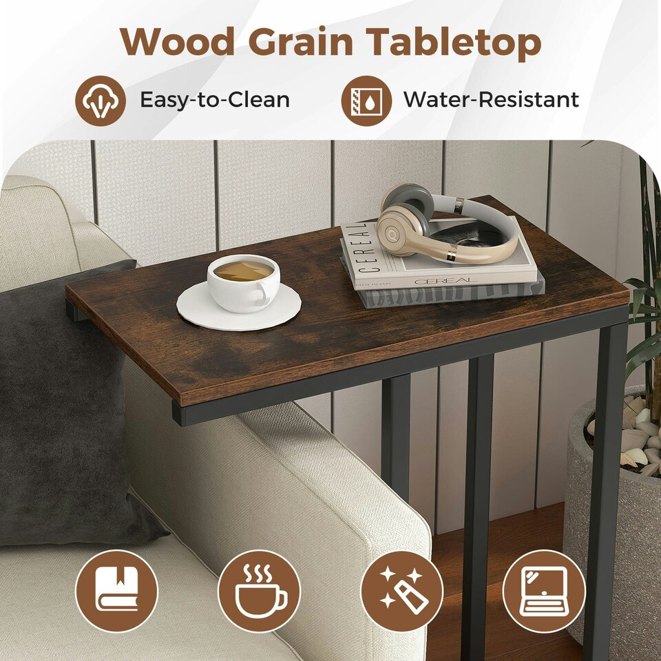 image 1 of COSTWAY C-Shaped End Table Sofa Side Table Coffee | Brown