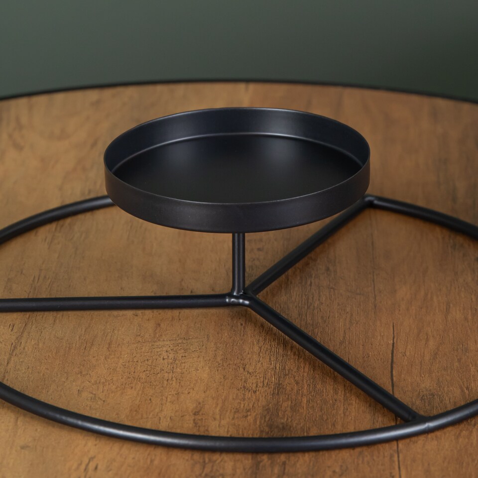 image 1 of 25cm Black Round Metal Pillar Candle Ring Holder