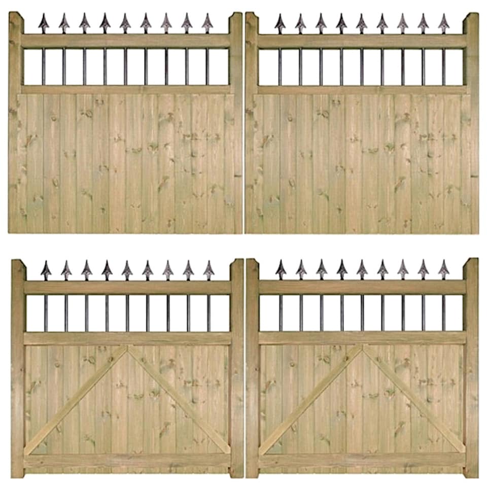 image 1 of Hampton Low Double Driveway Garden Gate - Pressure Treated Scandinavian Redwood - W2400 x H1200 mm | Brown | 1