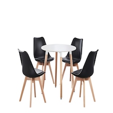 5PCs Dining Set - a White Round Dining Table & Set of 4 White Lorenzo Tulip chairs with Padded Seat | Black