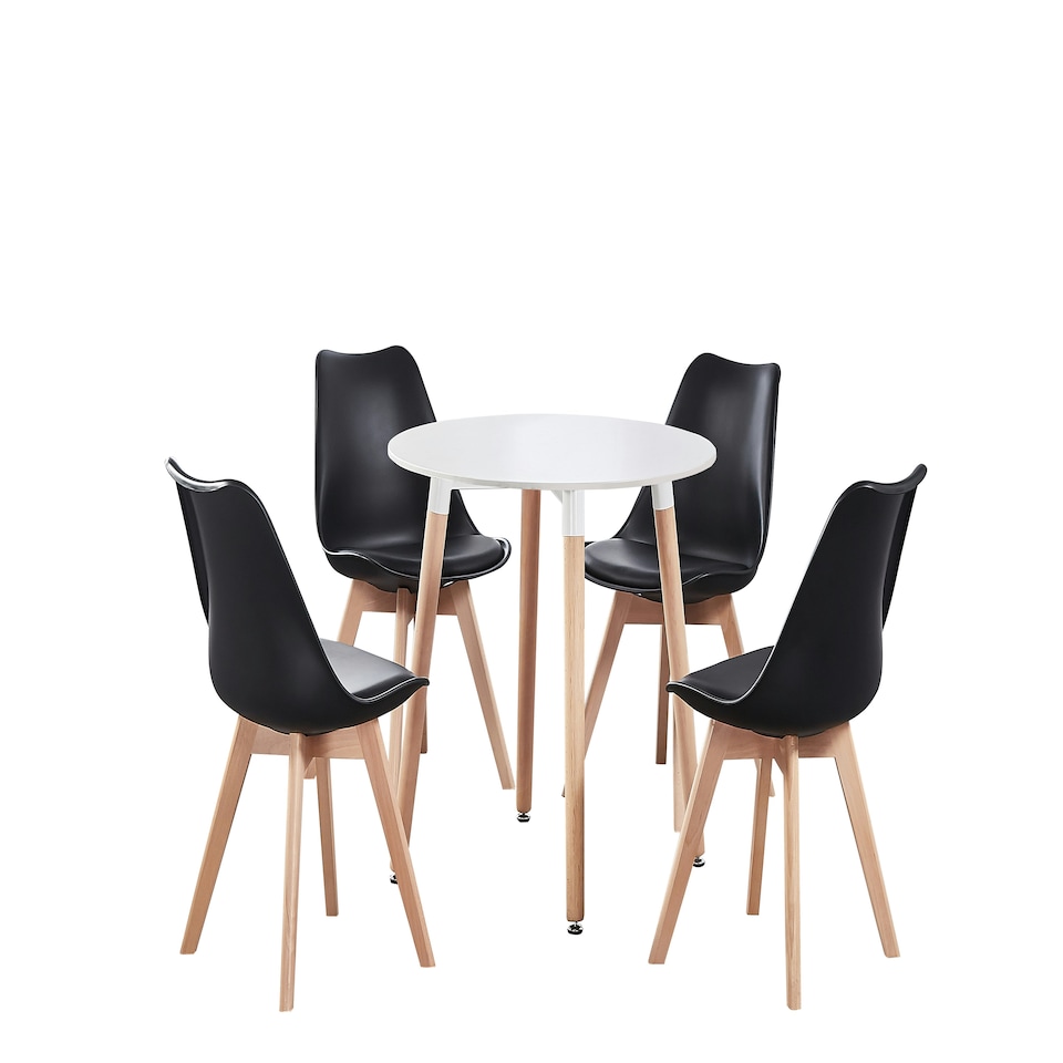 image 1 of 5PCs Dining Set - a White Round Dining Table & Set of 4 White Lorenzo Tulip chairs with Padded Seat | Black