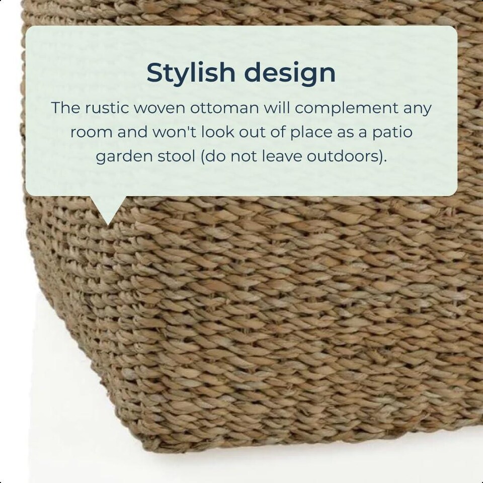 image 1 of Square Natural Jute Pouffe Ottoman Footstool